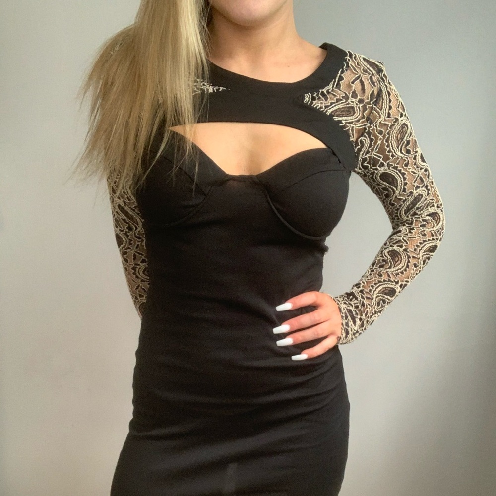 Paisley mesh detailed mini dress